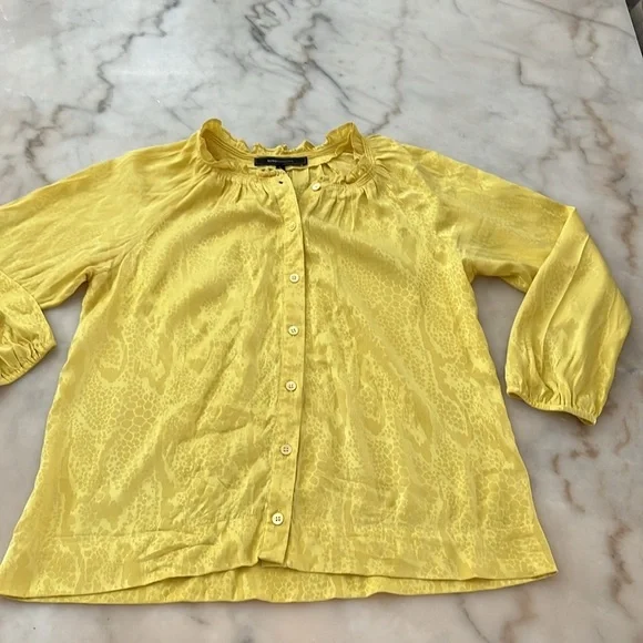 BCBG MAX AZRIA 100% SILK YELLOW CITRINE LONG SLEEVE TOP SIZE XS/S - Picture 10 of 13